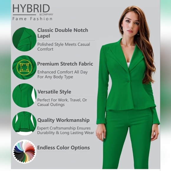 Plus Size Elegant Green Women's Jacket Blazer - Picture 4 of 5